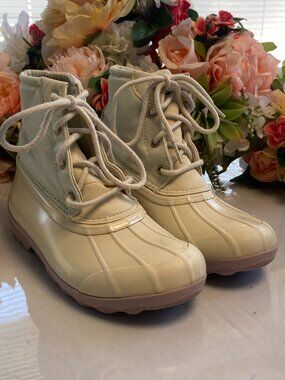 Sperry Port Boot Girls 3M Cream Pink Duck Boots